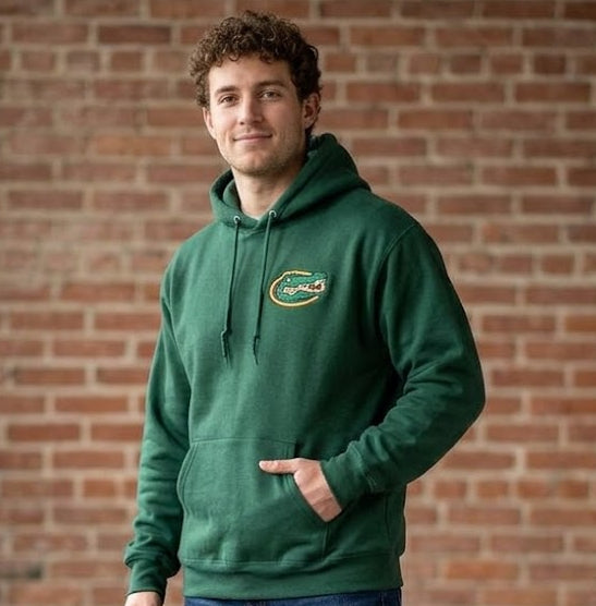 Hoodie - Green Gator Emblem Embroidered